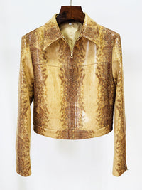 Snakeskin Leather Jacket & Flared Pants | Bold Co-Ord Set - Modestly Vogue 