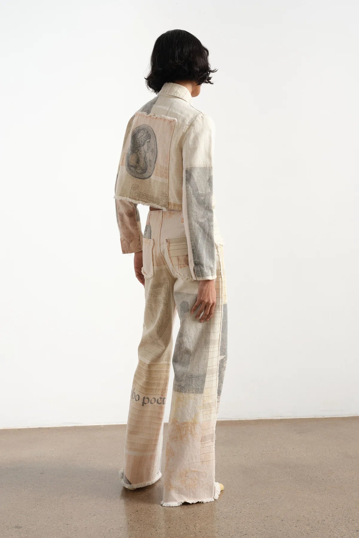 Retro Loose Print Wide Leg Straight Mop Denim Trousers Jeans