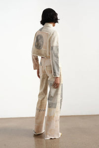 Retro Loose Print Wide Leg Straight Mop Denim Trousers Jeans
