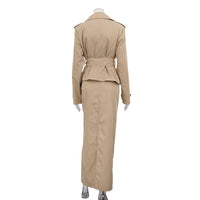 Polo Collar Long Sleeve Trench Coat & Skirt Set
