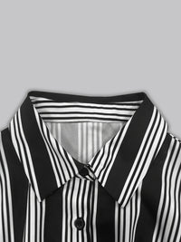 Elegant Women Clothing with Belt Short Sleeve Striped Shirt Dress - Modestly Vogue 