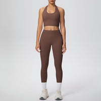 Solid Color Halter Beauty Back Exercise Bra Gathering Vest Running Body Shaping Exercise Workout Pants Yoga Two Piece Sets - Modestly Vogue 