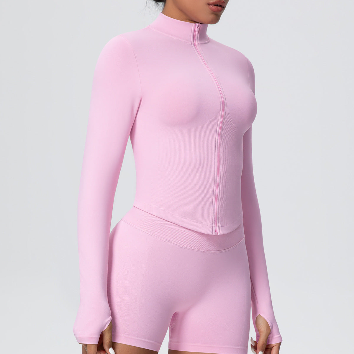 Stand Collar Knitted Long Sleeve Zipper Yoga Jacket - Modestly Vogue 
