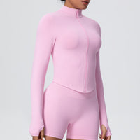 Stand Collar Knitted Long Sleeve Zipper Yoga Jacket - Modestly Vogue 