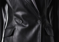 Women’s Faux Leather Stitching Blazer – Loose Autumn Jacket