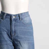 Spring Retro Washed Distressed Stitching Bow Design High Waist Slimming Straight Jeans Women - Modestly Vogue 