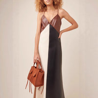 Earth Tone Patchwork Leather Dress - Modestly Vogue 