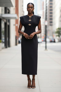 The Structured Button Detail Midi Dress - Modestly Vogue 