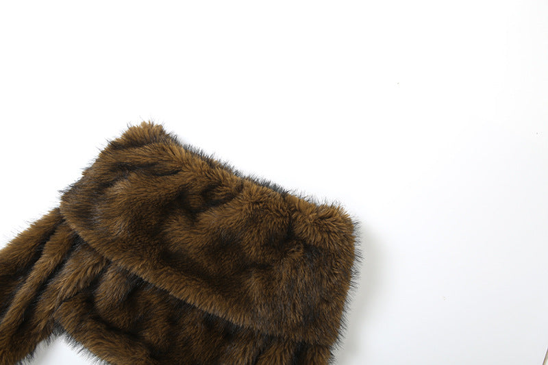 Brown Fur Cropped Of The Shoulder Loose Comfortable Plush Top - Modestly Vogue 