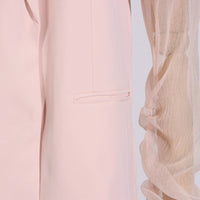 V-Neck Pink Mesh Stitching Long Sleeve Women’s Blazer - Modestly Vogue 