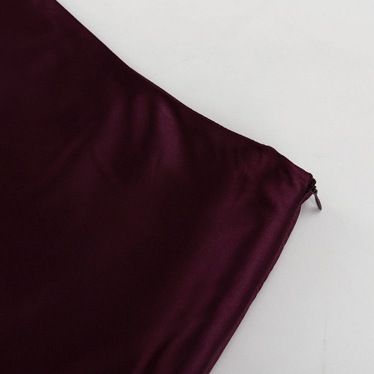 Women Clothing Satin Skirt Women Spring Summer Patchwork Mesh Double Layer Design Sheath - Modestly Vogue 