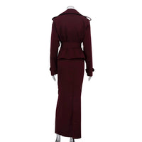 Polo Collar Long Sleeve Trench Coat & Skirt Set