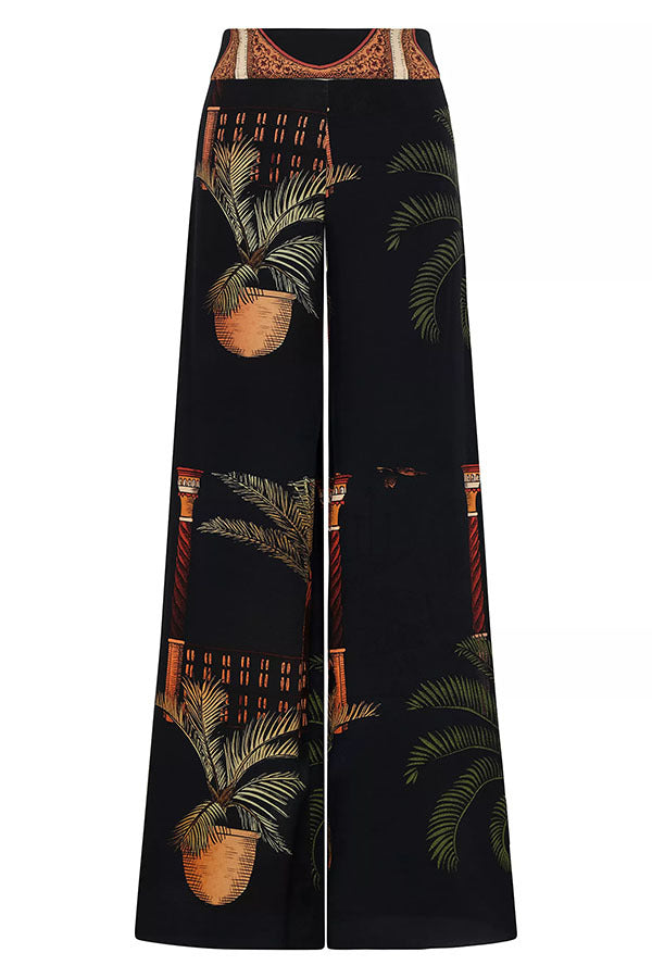 Summer Vintage Print Straight Wide Leg Pants Cross Halterneck Top Two Piece Sets - Modestly Vogue 