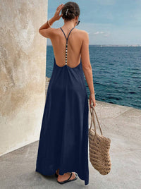 Casual Solid Color V neck Backless Sexy Sleeveless Strap Elegant Dress - Modestly Vogue 