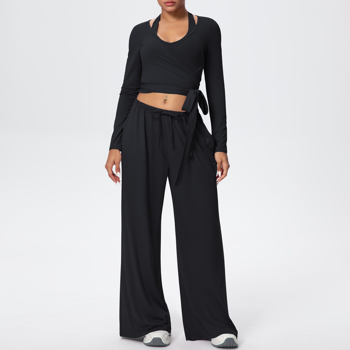 Brushed Quick Drying Yoga Suit Sling Beautiful Back Strap Long Sleeve Hammer Yoga Trousers Three Piece Set - Modestly Vogue 