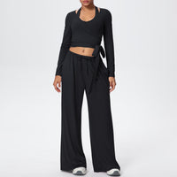 Brushed Quick Drying Yoga Suit Sling Beautiful Back Strap Long Sleeve Hammer Yoga Trousers Three Piece Set - Modestly Vogue 