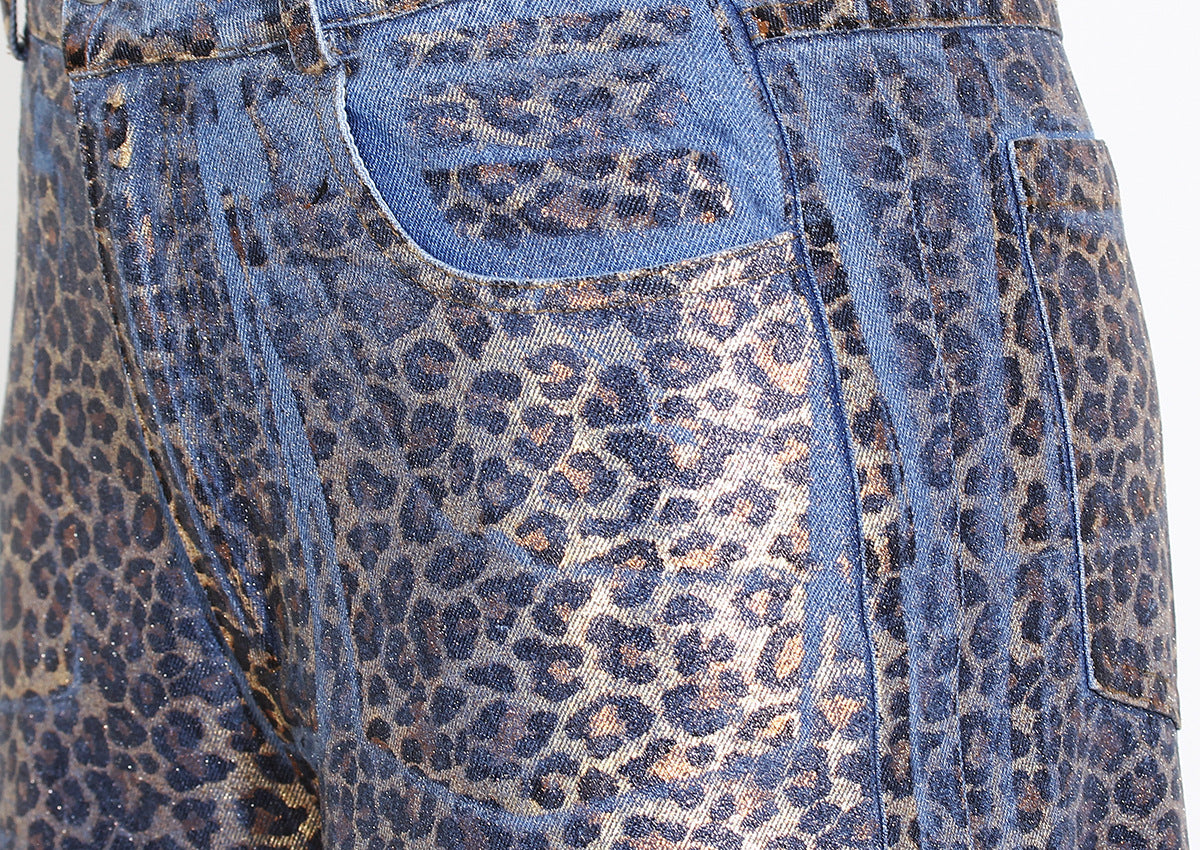 Niche Printed Gradual Layer Leopard Print Jeans Women Autumn Loose Street Straight Leg Trousers Tide
