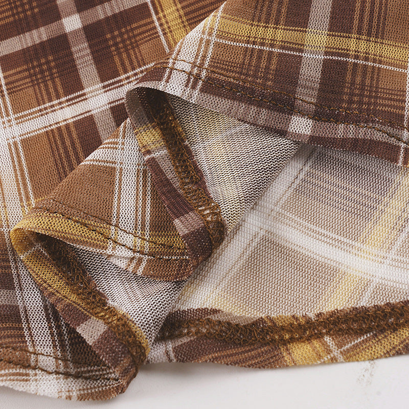 Retro Patchwork Plaid A line Long Skirt