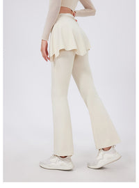 Two-Piece Yoga Set | High-Waist Pleated Bell Bottom Pants And Detachable Skirt - Modestly Vogue 