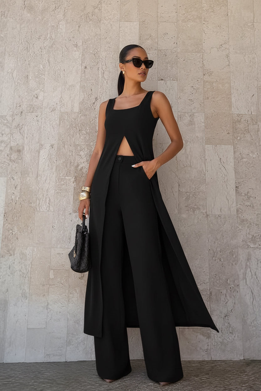 Layered Wide-Leg Pant Set - Modestly Vogue 
