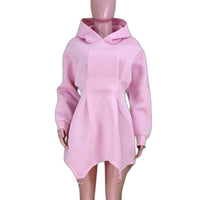 Pastel Autumn Winter Women Clothing Solid Color Casual Loose Long Sleeve Hooded Dress - Modestly Vogue 
