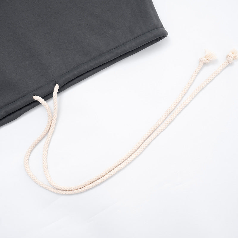 Women Clothing Autumn Winter Solid Color Casual Large Collar Sleeveless Contrast Color Drawstring Hooded Sweater Top