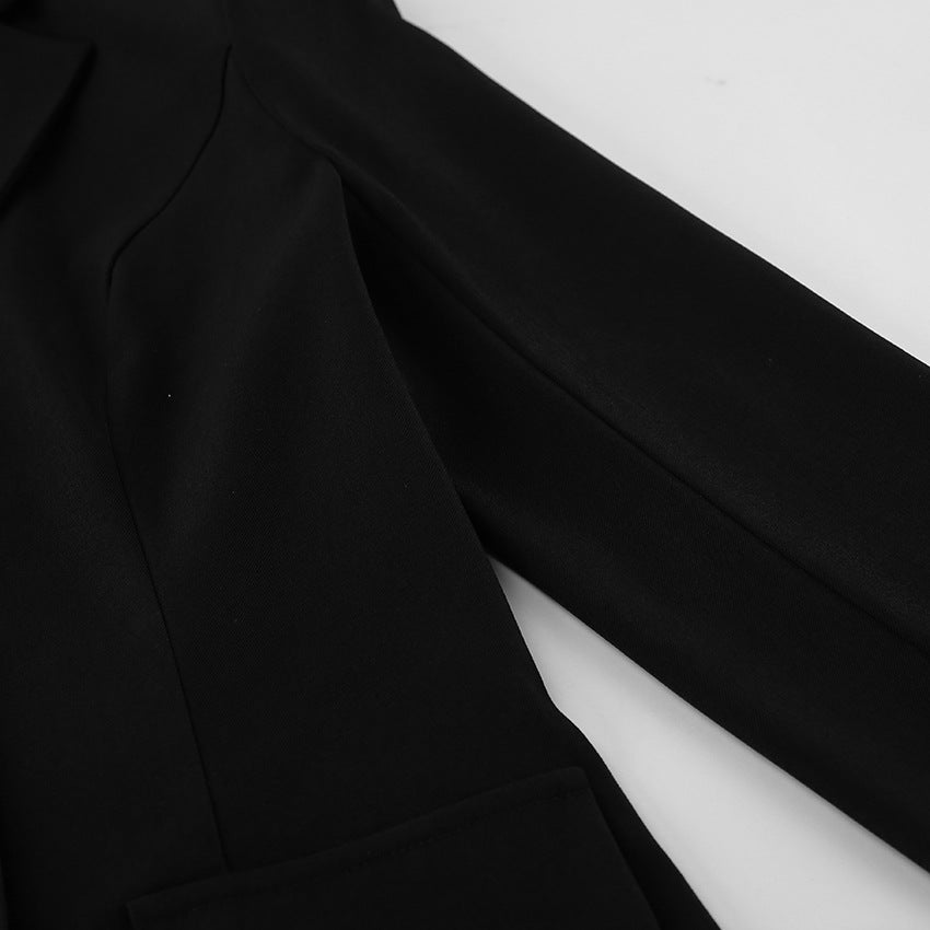 Women’s Black Lace Stitching Long Sleeve Office Blazer