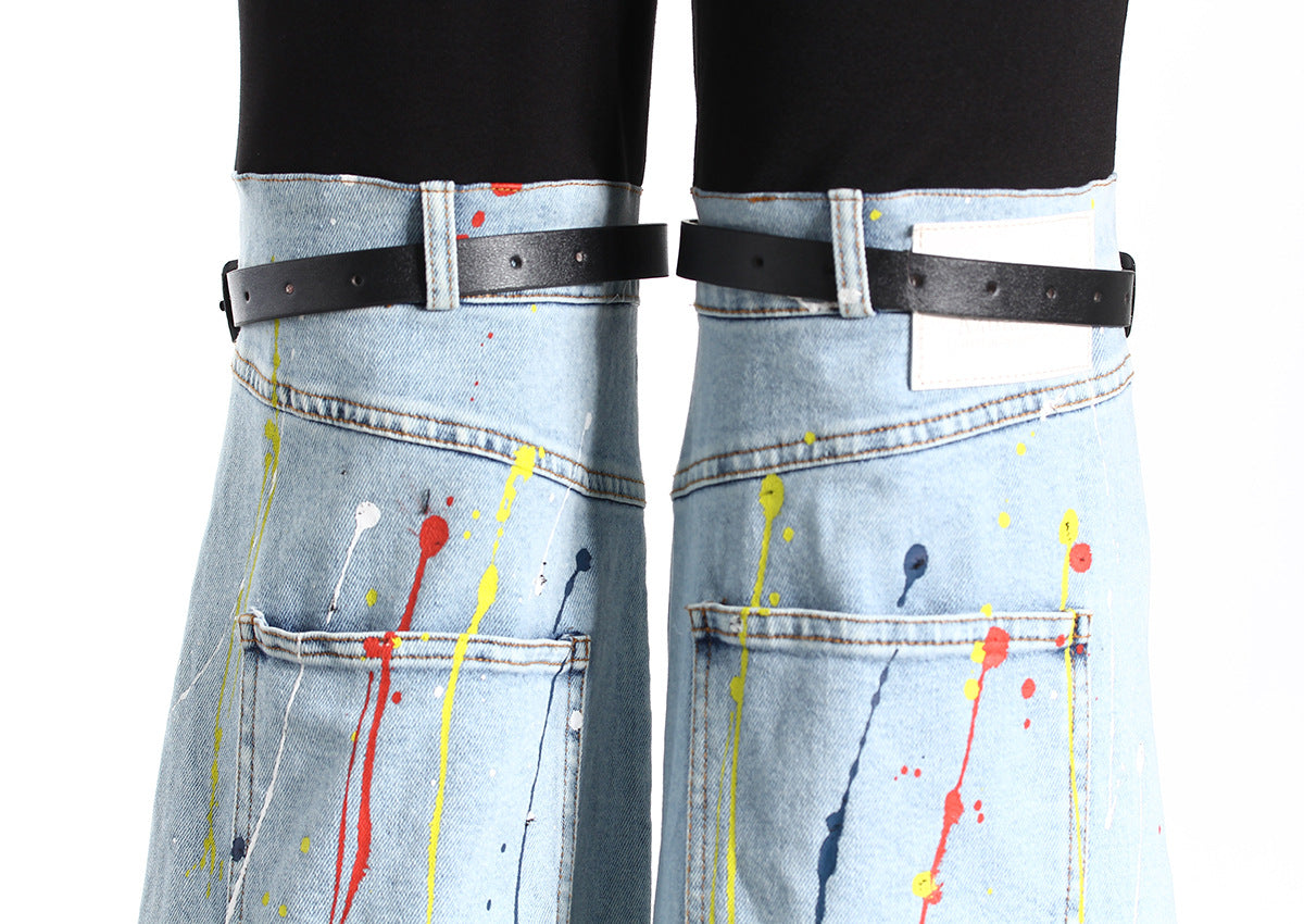 Denim Splash Paint Jeans - Modestly Vogue 