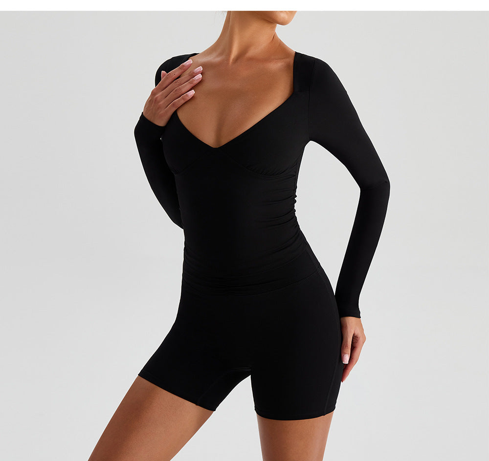 Deep V Plunge Neck Yoga Jacket – Cutout Beauty Back Fitness Outerwear