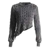 Pastel Idle Niche Irregular Asymmetric Hem Distressed Figure Flattering Short Sweater for Women