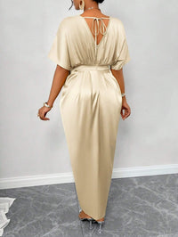 Women Clothing Early Autumn Satin Dress Ball Gown Satin Waist Tight Maxi Dress - Modestly Vogue 