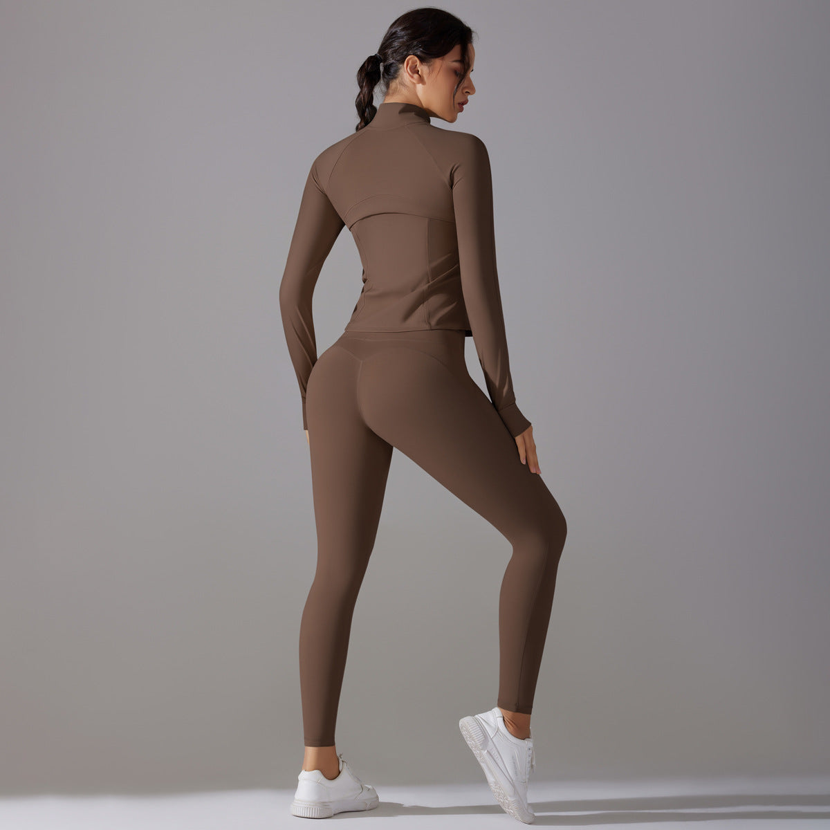 Trendy Push-Up Long Sleeve Yoga Set – Slim Zipper Workout Clothes for Women - Modestly Vogue 