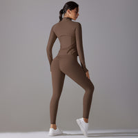 Trendy Push-Up Long Sleeve Yoga Set – Slim Zipper Workout Clothes for Women - Modestly Vogue 