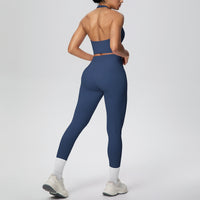 Solid Color Halter Beauty Back Exercise Bra Gathering Vest Running Body Shaping Exercise Workout Pants Yoga Two Piece Sets - Modestly Vogue 