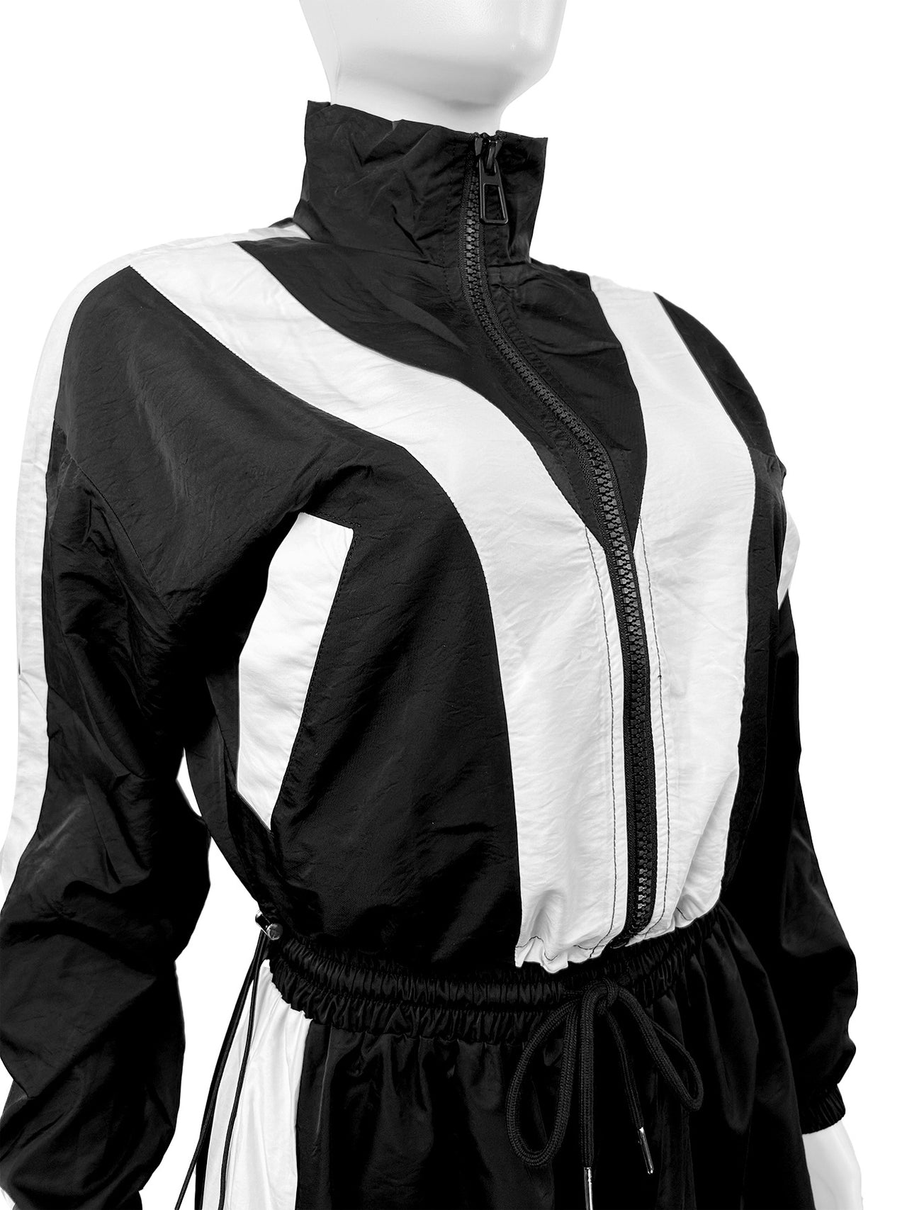 Black Zipper Waist Stitching Contrast Color Oversized Super Trendy Two Piece Suit