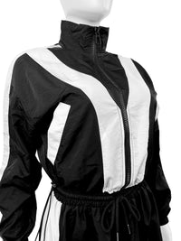 Black Zipper Waist Stitching Contrast Color Oversized Super Trendy Two Piece Suit