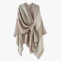 Double Sided Cape Shawl Outer Wear Women Striped Bar Shawl High Sense Cape Shawl