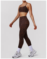 Leopard Print Tight Yoga Women High Waist Hip Raise Pants Thin Strap Beauty Back Exercise Bra Fitness Two Piece Sets - Modestly Vogue 
