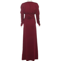 Elegant Pleated Waistline Slimming  V Neck Long Maxi Dress - Modestly Vogue 