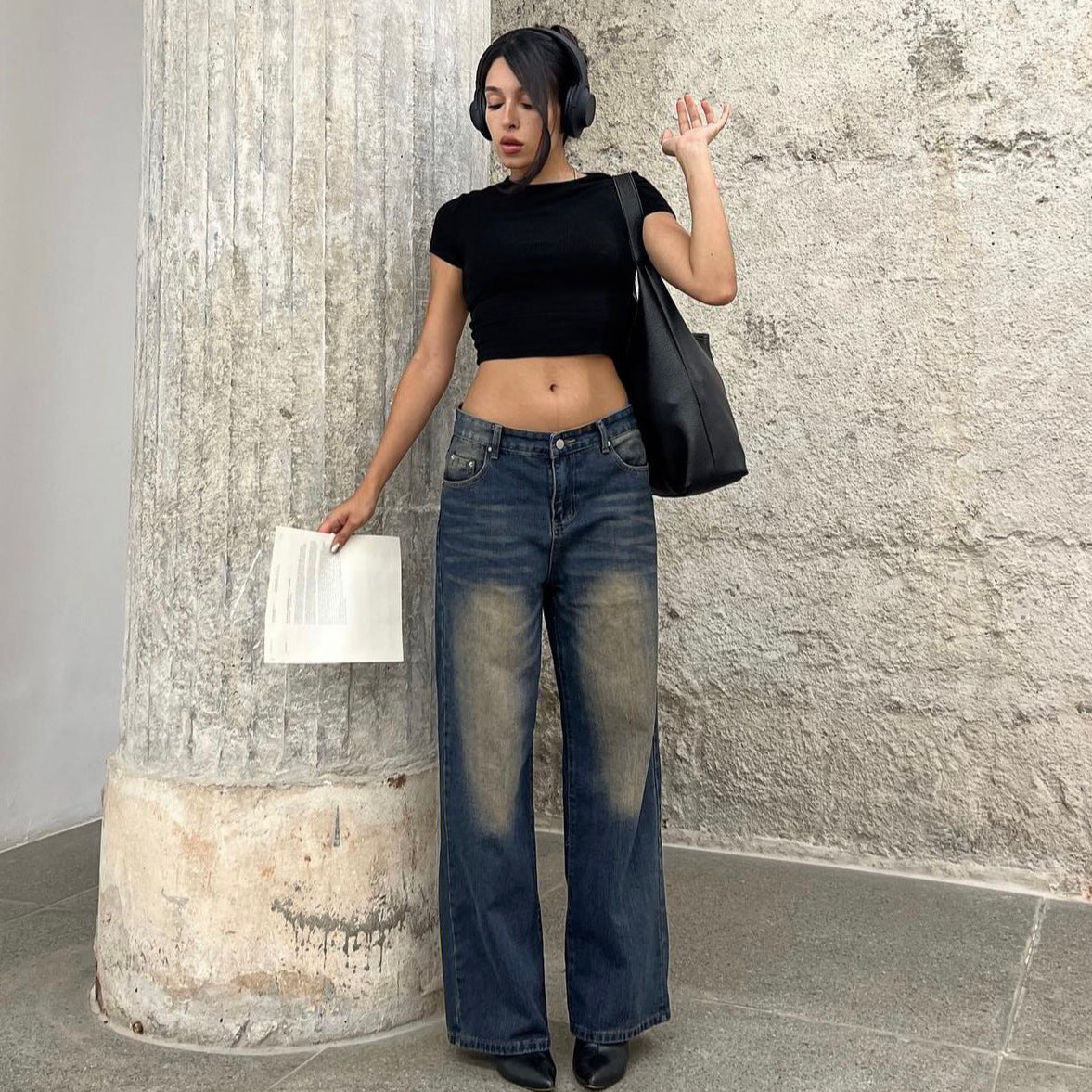 Distressed Straight-Leg Pants  Loose Wide Leg Denim Jeans - Modestly Vogue 