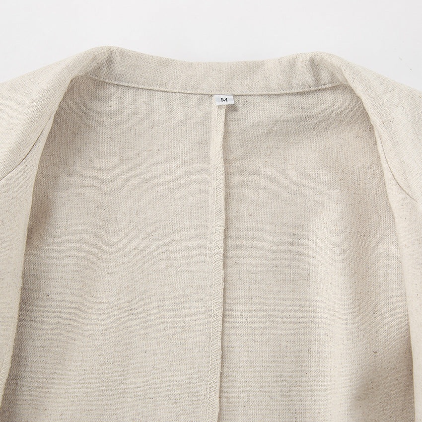 Spring Summer Cotton Linen Belted Office Dress for Women - Modestly Vogue 