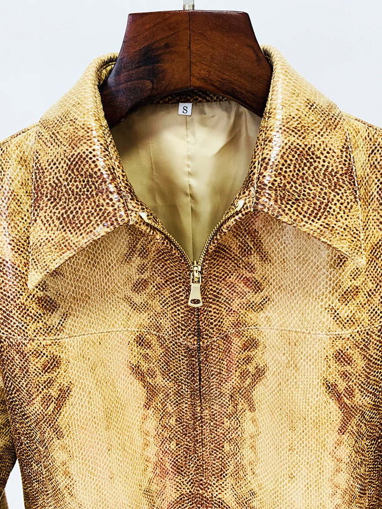 Snakeskin Leather Jacket & Flared Pants | Bold Co-Ord Set - Modestly Vogue 