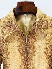 Snakeskin Leather Jacket & Flared Pants | Bold Co-Ord Set - Modestly Vogue 