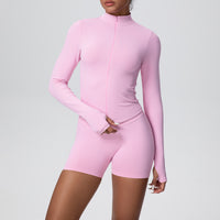 Stand Collar Knitted Long Sleeve Zipper Yoga Jacket Tight Quick Drying Yoga Shorts Fitness Yoga Wear Set for Women - Modestly Vogue 