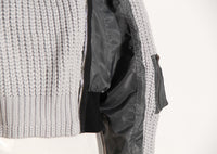 Women’s Asymmetric Knitted Varsity Jacket – Autumn Winter Coat