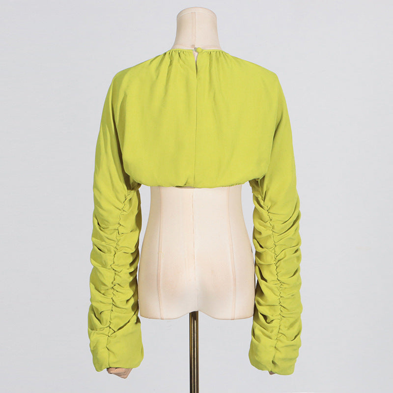 Lantern Sleeve Tied Top High Waist Drooping Skirt Two Piece Clothing - Modestly Vogue 