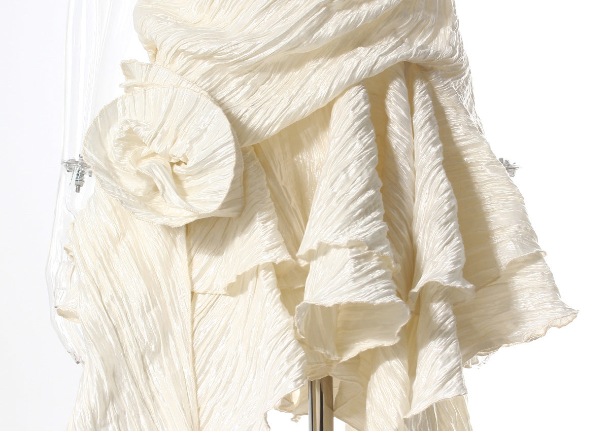 Pleated Floral Ruffled Dress – Asymmetric Retro Summer Style - Modestly Vogue 