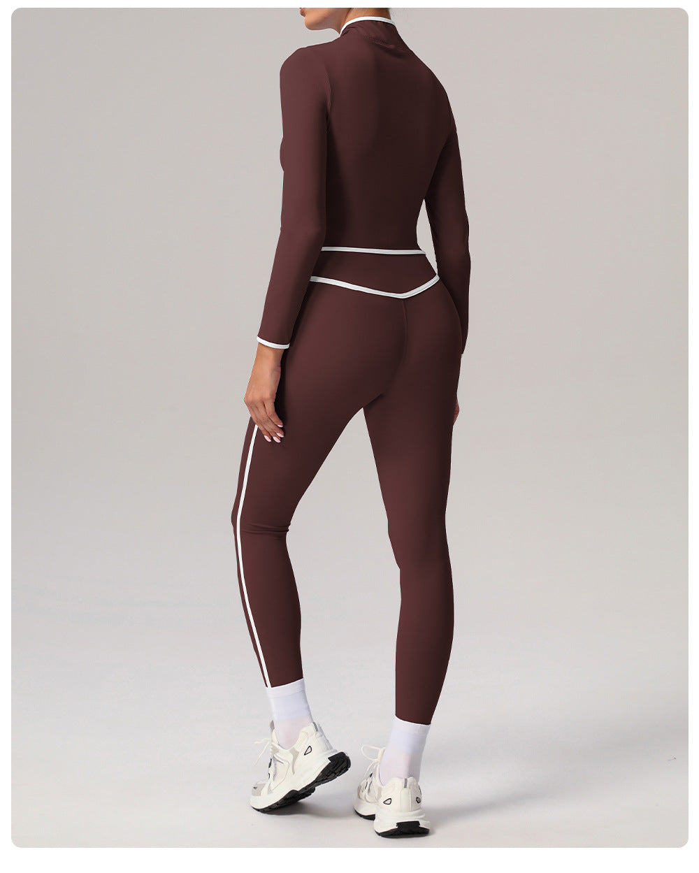 Contrast Color Yoga Jacket – Long Sleeve Stand Collar Workout Top