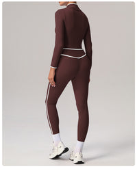 Contrast Color Yoga Jacket – Long Sleeve Stand Collar Workout Top