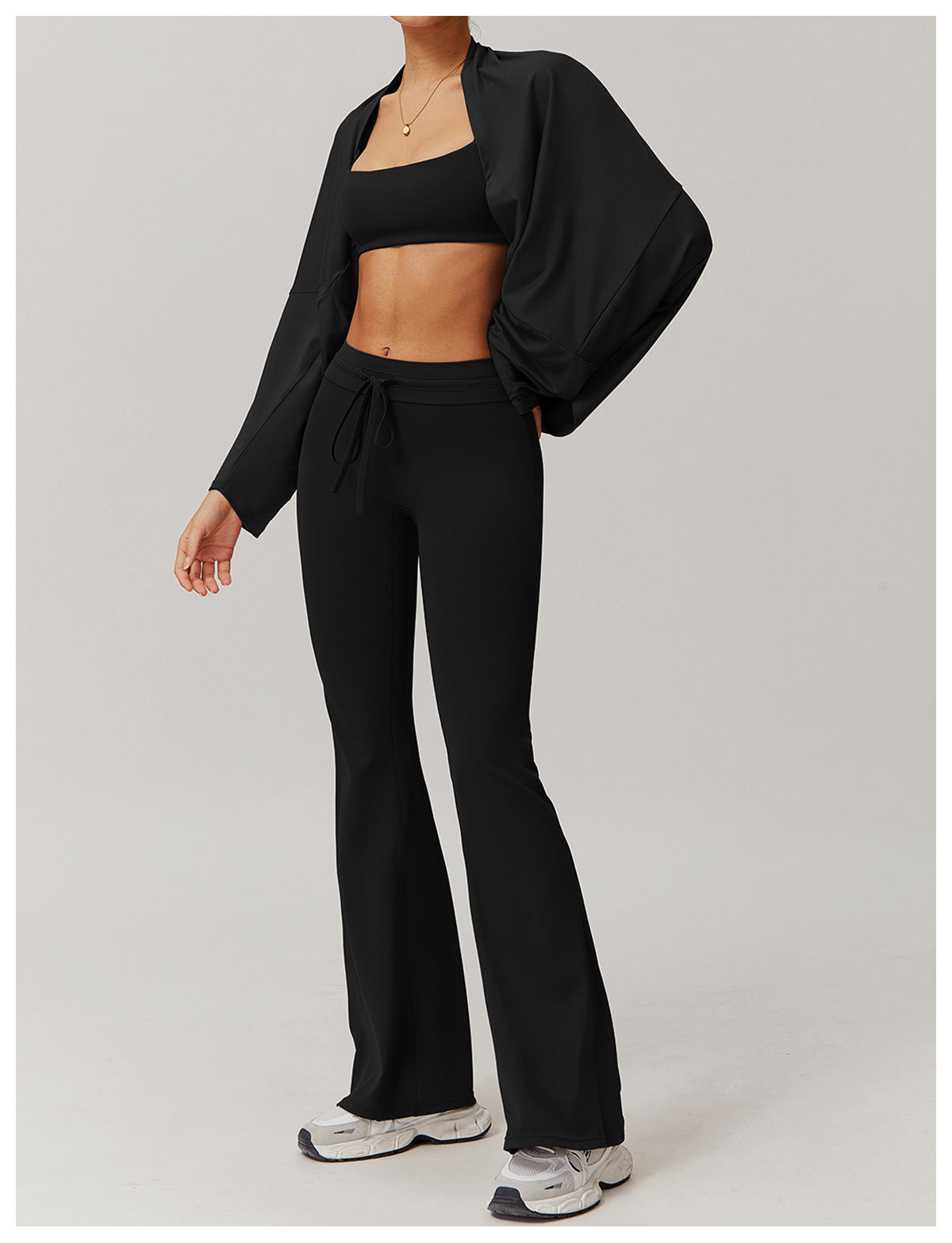 Off Shoulder Cropped Batwing Sleeve Long Sleeve Yoga Top - Modestly Vogue 